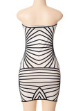 Black Sexy Print Patchwork Strapless Pencil Skirt Dresses