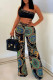 Black Sexy Casual Print Patchwork Backless Oblique Collar Sleeveless Two Pieces