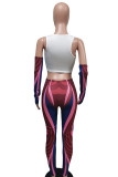 Red Blue Casual Street Print Patchwork O Neck Long Sleeve Two Pieces
