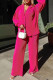 Rose Red Casual Solid Patchwork Buckle Turndown Collar Long Sleeve Two Pieces
