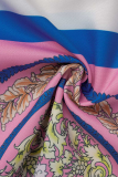 Pink Fashion Print Patchwork Cardigan Collar Outerwear