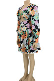 Multicolor Sexy Print Hollowed Out Patchwork V Neck A Line Dresses