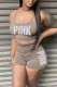 Coffee Sexy Casual Letter Print Backless Spaghetti Strap Sleeveless Two Pieces