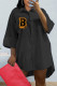 Black Fashion Casual Letter Print Patchwork Turndown Collar Shirt Dress Dresses