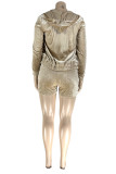 Blue Casual Solid Patchwork Zipper Hooded Collar Long Sleeve Three Pieces