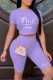 Purple Fashion Casual Letter Hot Drilling Patchwork O Neck Short Sleeve Two Pieces
