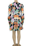 Multicolor Sexy Print Hollowed Out Patchwork V Neck A Line Dresses