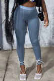 Light Blue Fashion Sexy Solid Patchwork Skinny High Waist Pencil Trousers