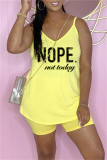Blue Fashion Casual Letter Print Basic Spaghetti Strap Sleeveless Two Pieces