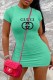 Water Blue Fashion Casual Print Letter O Neck One Step Skirt Dresses