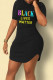 Black Casual Print Patchwork O Neck One Step Skirt Dresses