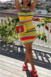 Yellow Fashion Sexy Striped Print Backless O Neck Sling Dress