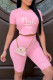 Pink Fashion Casual Letter Hot Drilling Patchwork O Neck Short Sleeve Two Pieces