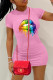 Pink Fashion Casual Lips Printed Basic O Neck Short Sleeve Dress