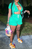 Green Fashion Sexy Casual Solid Patchwork Short Sleeve Three-piece Set