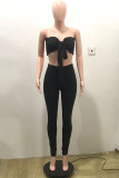 Blue Fashion Sexy Solid Backless Strapless Sleeveless Two Pieces