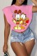 Pink Fashion Casual Character Print Patchwork O Neck T-Shirts