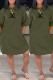 Army Green Fashion Casual Print Letter O Neck A Line Dresses