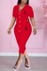 Red Fashion Casual Print Letter Turndown Collar Short Sleeve Two Pieces