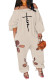 Apricot Fashion Casual Print Hollowed Out Backless Off the Shoulder Regular Jumpsuits