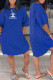 Blue Fashion Casual Print Letter O Neck A Line Dresses