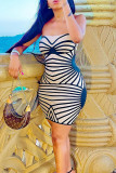 Black Sexy Print Patchwork Strapless Pencil Skirt Dresses