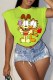 Green Fashion Casual Character Print Patchwork O Neck T-Shirts