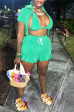 Green Fashion Sexy Casual Solid Patchwork Short Sleeve Three-piece Set