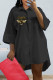 Black Fashion Casual Print Patchwork Turndown Collar Shirt Dress