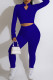 Royal Blue Casual Solid Patchwork Zipper Collar Long Sleeve Two Pieces