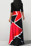 Pink Casual Print Bandage Patchwork V Neck Straight Dresses