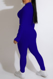 Royal Blue Casual Solid Patchwork Zipper Collar Long Sleeve Two Pieces