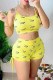 Yellow Fashion Casual Print Patchwork Spaghetti Strap Sleeveless Two Pieces