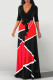 Red Casual Print Bandage Patchwork V Neck Straight Dresses