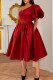 Red Elegant Solid Patchwork Oblique Collar Evening Dress Dresses