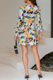 Multicolor Sexy Print Hollowed Out Patchwork V Neck A Line Dresses