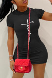 Pink Fashion Casual Print Basic O Neck Short Sleeve Dress