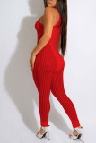 Red Sexy Solid Patchwork O Neck Skinny Jumpsuits