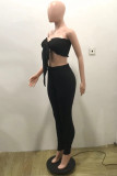 Blue Fashion Sexy Solid Backless Strapless Sleeveless Two Pieces