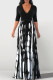 Black Casual Print Bandage Patchwork V Neck Straight Dresses