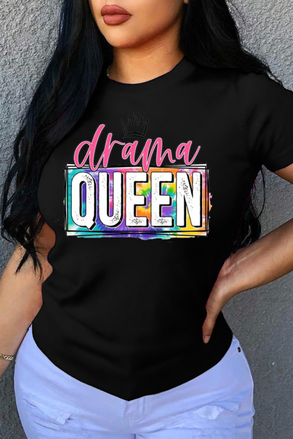 Black Fashion Casual Letter Print Basic O Neck T-Shirts