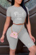 Grey Fashion Casual Letter Hot Drilling Patchwork O Neck Short Sleeve Two Pieces