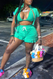 Green Fashion Sexy Casual Solid Patchwork Short Sleeve Three-piece Set