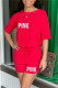 Red Fashion Casual Letter Print Patchwork O Neck Short Sleeve Two Pieces