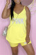 Yellow Fashion Casual Letter Print Backless V Neck Sleeveless Two Pieces