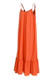 Fluorescent Pink Sexy Casual Solid Backless Spaghetti Strap Loose Sling Dress