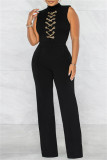 Red Fashion Casual Solid Patchwork Half A Turtleneck Regular Jumpsuits