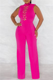 Rose Red Fashion Casual Solid Patchwork Half A Turtleneck Regular Jumpsuits