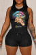Black Casual Print Patchwork O Neck Sleeveless Two Pieces