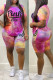 Purple Casual Print Patchwork O Neck Short Sleeve Two Pieces